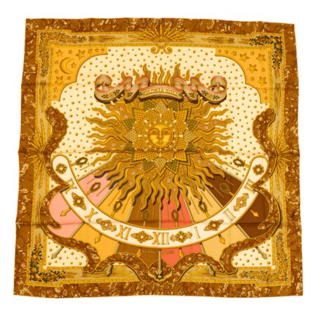 Hermes Silk Scarf Carre 90 "CARPE DIEM" Yellow Silk Scarf