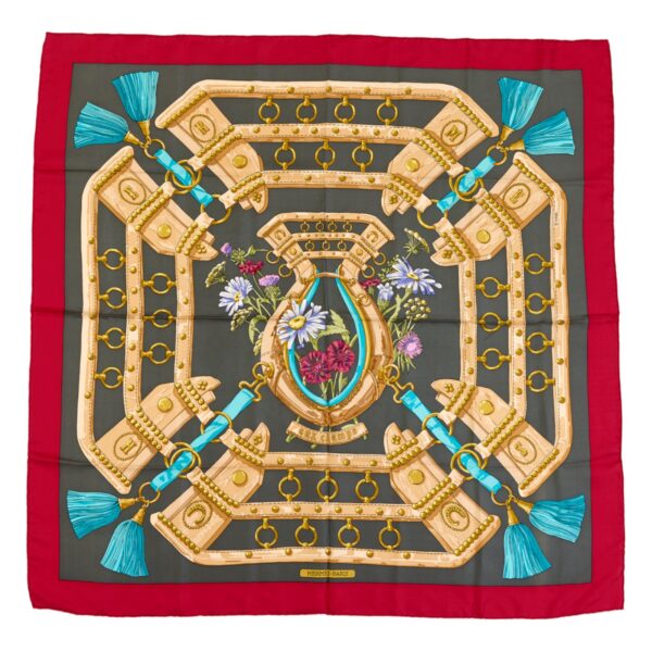Hermes Silk Scarf Carre 90 "aux champs" Red Silk Scarf