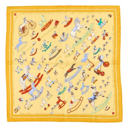 Hermes Silk Scarf Carre 45 "Raconte moi Le Cheval" Yellow Silk Scarf
