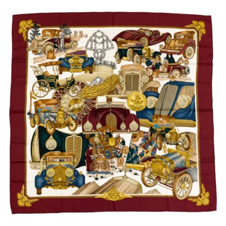 Hermes Silk Scarf Carre 90 "Automobile" Red Silk Scarf