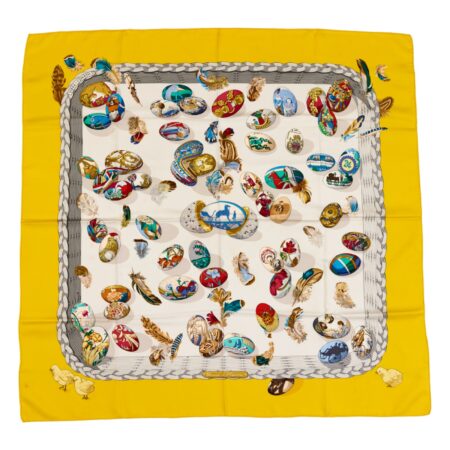 Hermes Silk Scarf Carre 90 "Couvee d`Hermes" Yellow Silk Scarf