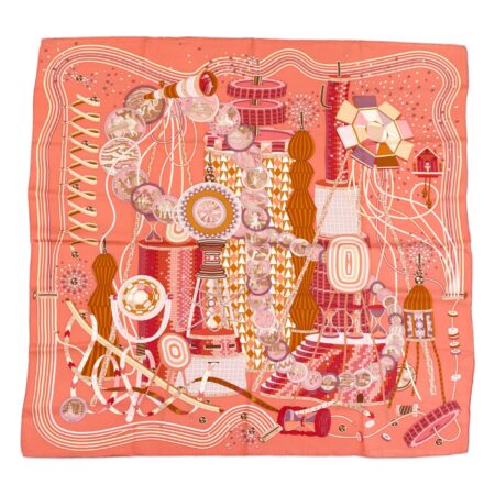Hermes Silk Scarf Carre 90 "LE LABORATOIRE DU TEMPS" Pink Silk Scarf