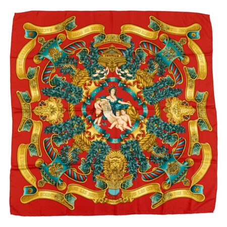 Hermes Silk Scarf Carre 90 "EUROPE" Red Silk Scarf