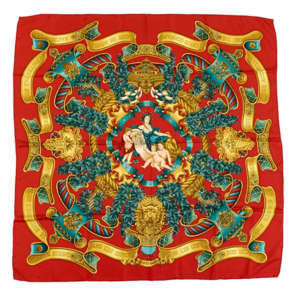 Hermes Silk Scarf Carre 90 "EUROPE" Red Silk Scarf