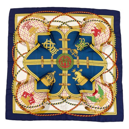 Hermes Silk Scarf Carre 90 "GRANDE TENUE" Blue Silk Scarf