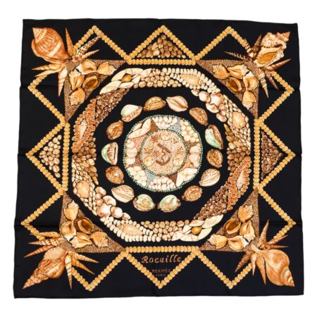 Mint! Hermes Silk Scarf Carre 90 "Rocaille" Black Silk Scarf
