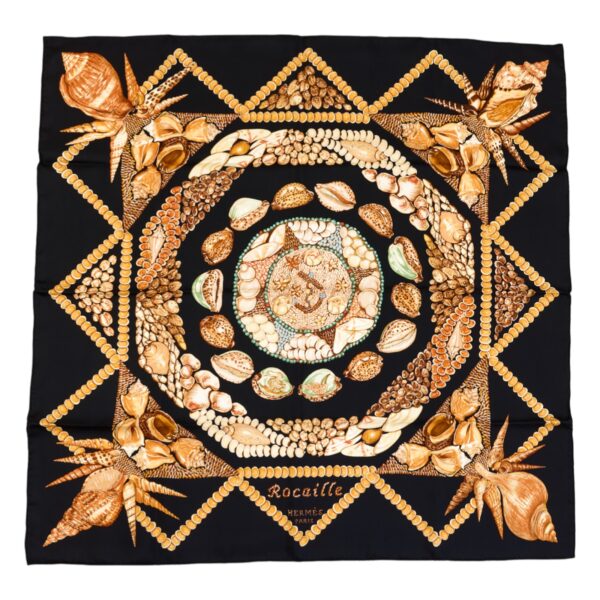 Mint! Hermes Silk Scarf Carre 90 "Rocaille" Black Silk Scarf