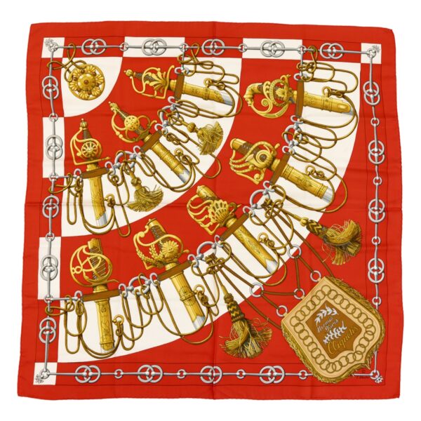 Hermes Silk Scarf Carre 90 "Cliquetis" Red Silk Scarf