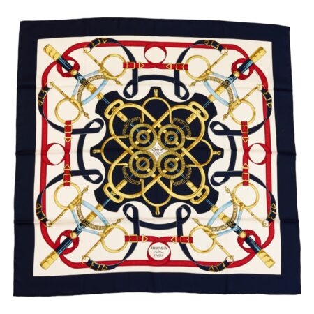 Hermes Silk Scarf Carre 90 "Eperon d’Or" Blue Silk Scarf