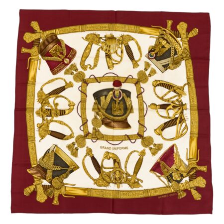 Hermes Silk Scarf Carre 90 "GRAND UNIFORME" Red Silk Scarf