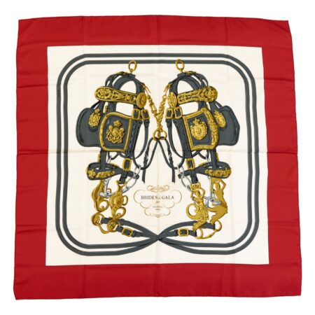 Hermes Silk Scarf Carre 90 "BRIDES de GALA" Red Silk Scarf