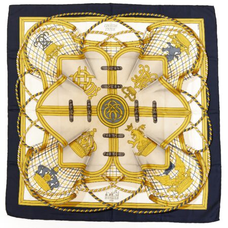 Hermes Silk Scarf Carre 90 "GRANDE TENUE" Black Silk Scarf