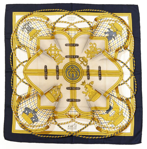 Hermes Silk Scarf Carre 90 "GRANDE TENUE" Black Silk Scarf