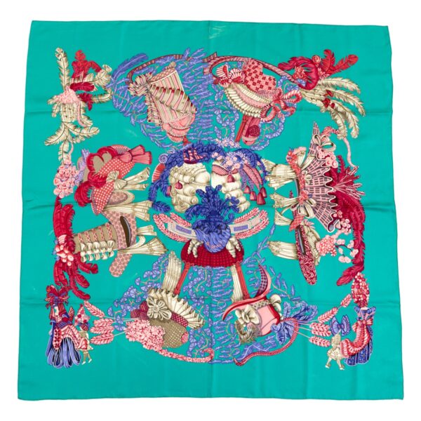 Hermes Silk Scarf Carre 90 "chapeau" Green Silk Scarf (B-)