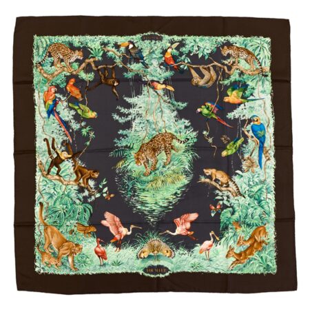 Rare Color! Hermes Silk Scarf Carre 90 "Equateur" Brown Silk Scarf