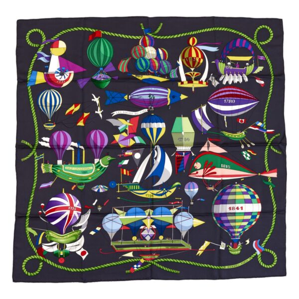 Hermes Silk Scarf Carre 90 "Les folies du Ciel" Grey Silk Scarf