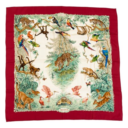 Hermes Silk Scarf Carre 90 "Equateur" Red Silk Scarf
