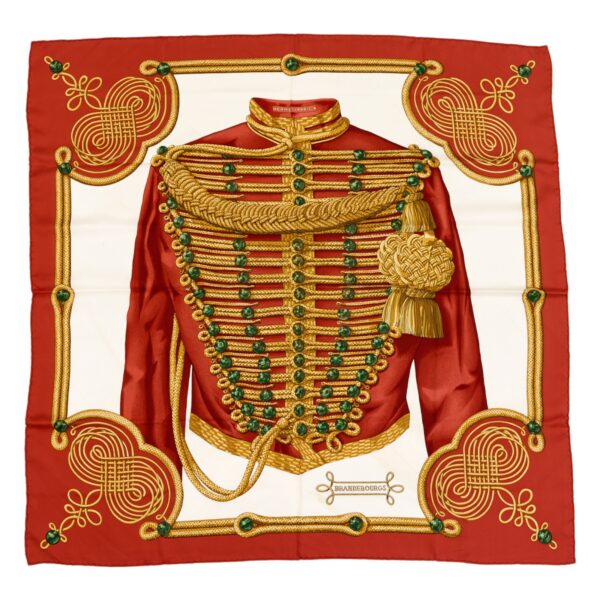 Hermes Silk Scarf Carre 90 "Brandebourgs" Red Silk Scarf