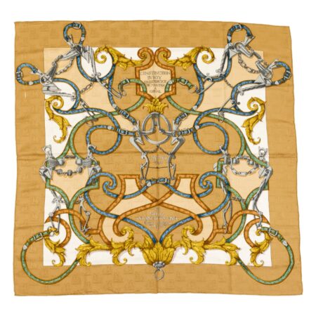 Hermes Silk Scarf Carre 90 "L'INSTRUCTION DU ROY" Beige Silk Scarf