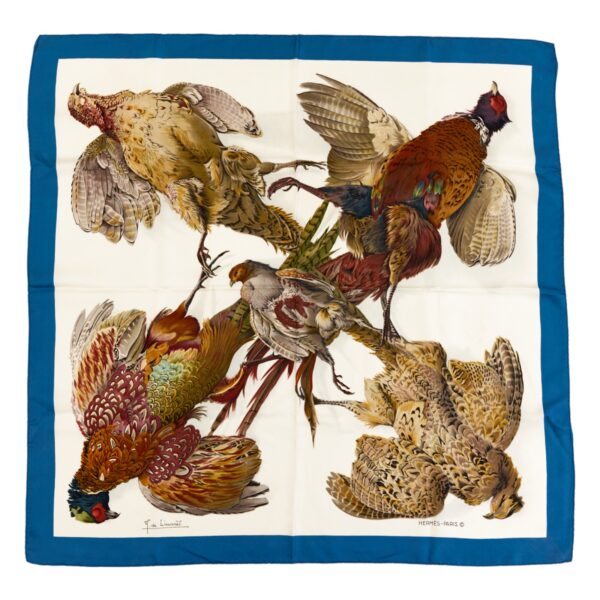 Rare! Hermes Silk Scarf Carre 90 "Belle Chasse" Blue Silk Scarf