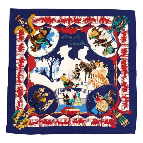 Hermes Silk Scarf Carre 90 "Feria de Sevilla" Blue Silk Scarf