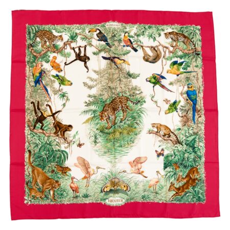 Hermes Silk Scarf Carre 90 "Equateur" Red,Pink Silk Scarf