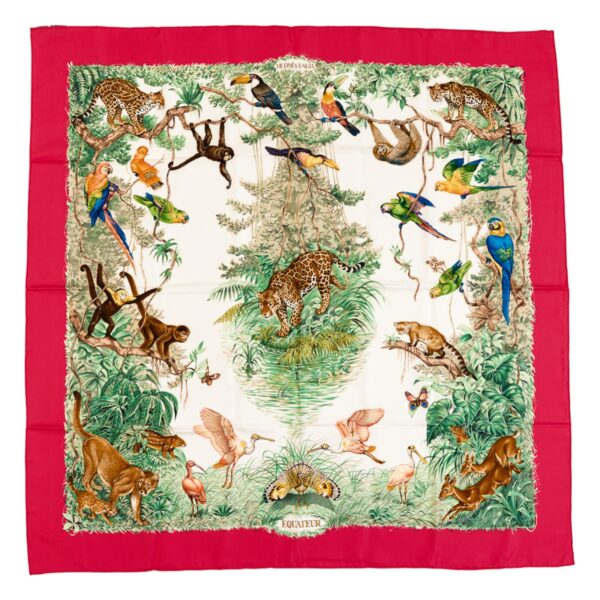Hermes Silk Scarf Carre 90 "Equateur" Red,Pink Silk Scarf