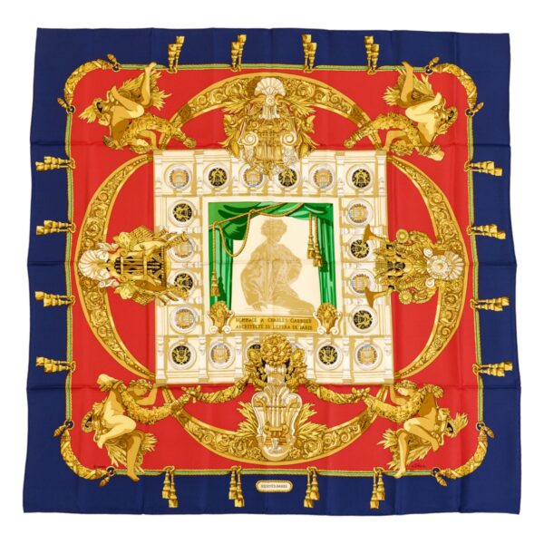 Hermes Silk Scarf Carre 90 "HOMMAGE A CHARLES GARNIER" Blue Silk Scarf