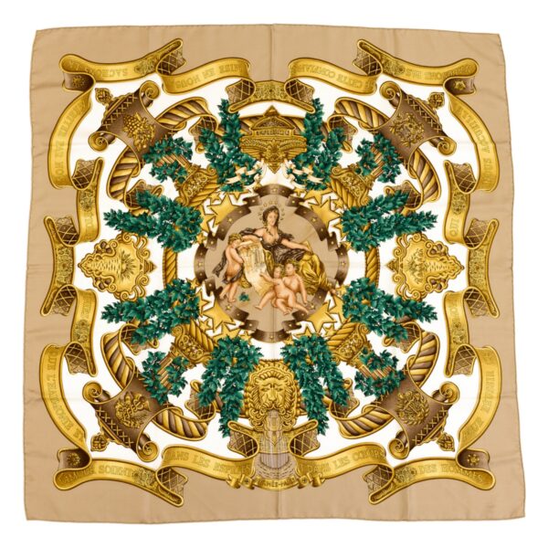 Hermes Silk Scarf Carre 90 "EUROPE" Beige Silk Scarf