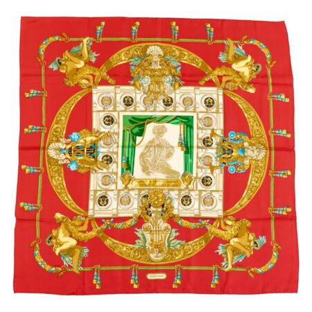 Hermes Silk Scarf Carre 90 "HOMMAGE A CHARLES GARNIER" Red Silk Scarf
