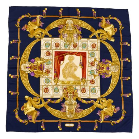 Hermes Silk Scarf Carre 90 "HOMMAGE A CHARLES GARNIER" Blue Silk Scarf