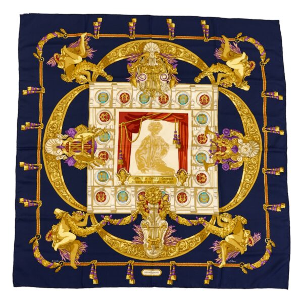 Hermes Silk Scarf Carre 90 "HOMMAGE A CHARLES GARNIER" Blue Silk Scarf