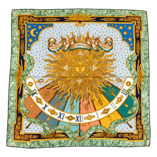 Hermes Silk Scarf Carre 90 "CARPE DIEM" Green Silk Scarf
