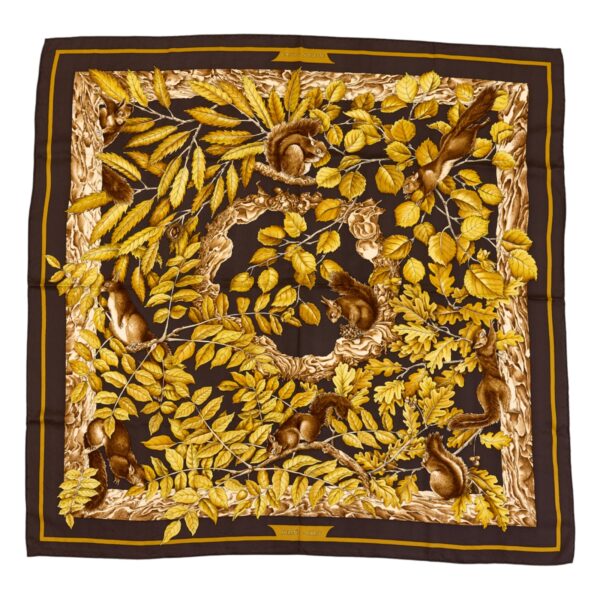 Hermes Silk Scarf Carre 90 "Casse Noisette Squirrel" Brown Silk Scarf