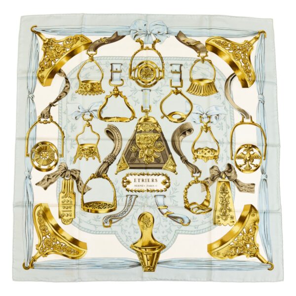 Hermes Silk Scarf Carre 90 "ETRIERS" Blue Silk Scarf