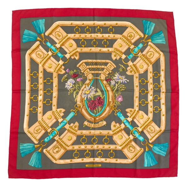 Hermes Silk Scarf Carre 90 "aux champs" Red Silk Scarf