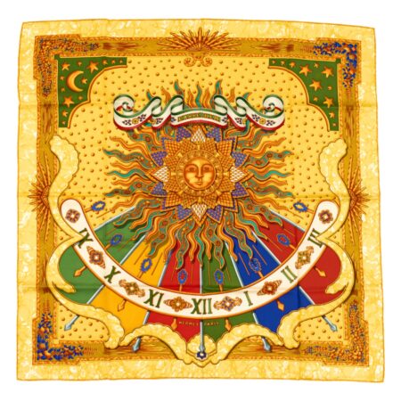 Hermes Silk Scarf Carre 90 "CARPE DIEM" Yellow Silk Scarf