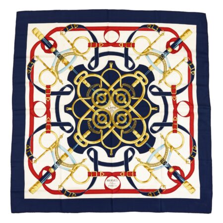 Hermes Silk Scarf Carre 90 "Eperon d’Or" Blue Silk Scarf