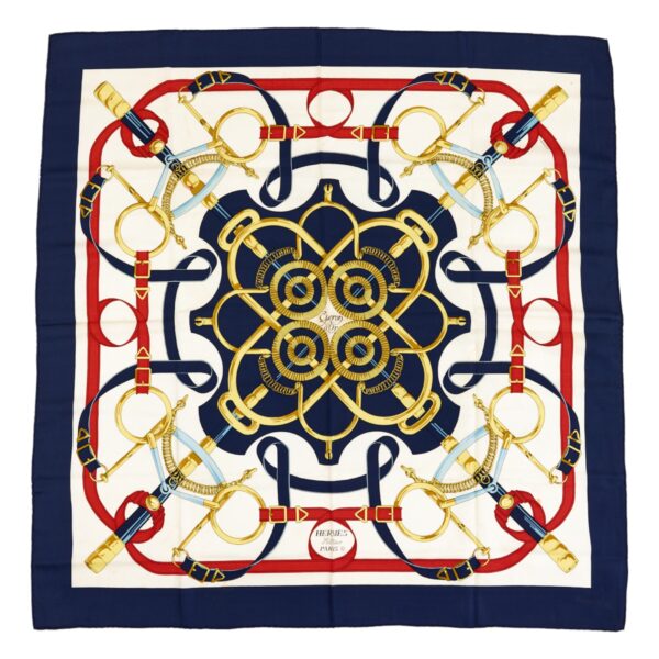 Hermes Silk Scarf Carre 90 "Eperon d’Or" Blue Silk Scarf