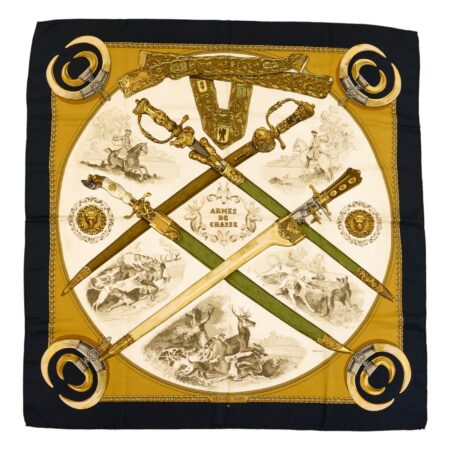Hermes Silk Scarf Carre 90 "ARMES DE CHASSE" Blue Silk Scarf
