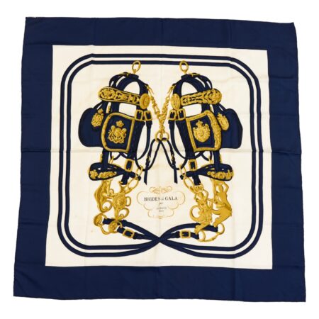 Hermes Silk Scarf Carre 90 "BRIDES de GALA" Blue Silk Scarf