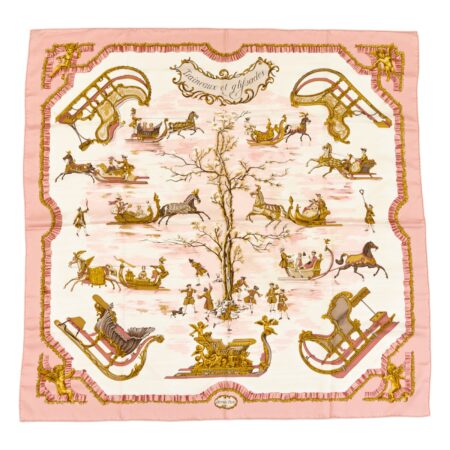 Hermes Silk Scarf Carre 90 "Traineaux et glifsades" Pink Silk Scarf