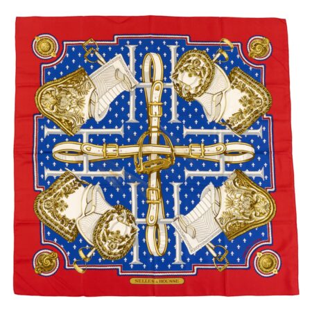 Hermes Silk Scarf Carre 90 "SELLES A HOUSSE" Red Silk Scarf