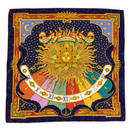 Hermes Silk Scarf Carre 90 "CARPE DIEM" Blue Silk Scarf