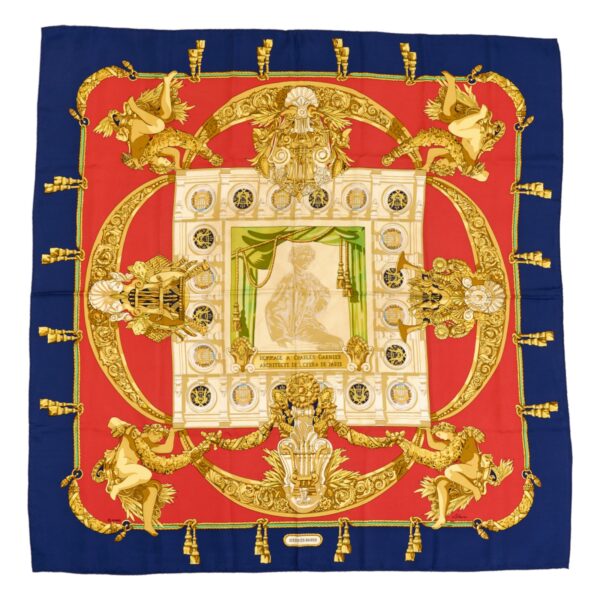 Hermes Silk Scarf Carre 90 "HOMMAGE A CHARLES GARNIER" Black Silk Scarf