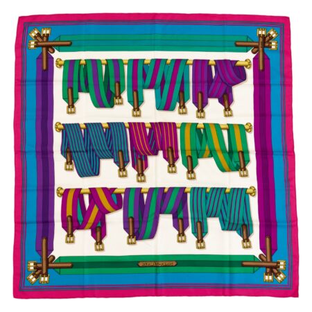 Hermes Silk Scarf Carre 90 "Les Sangles" Pink Silk Scarf