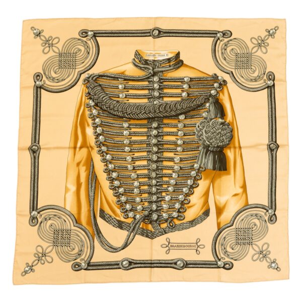 Hermes Silk Scarf Carre 90 "Brandebourgs" Yellow Silk Scarf