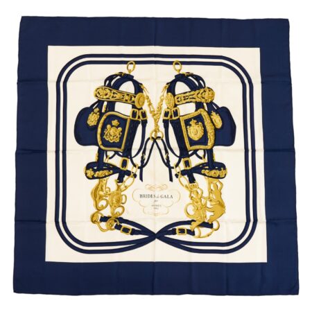 Hermes Silk Scarf Carre 90 "BRIDES de GALA" Blue Silk Scarf