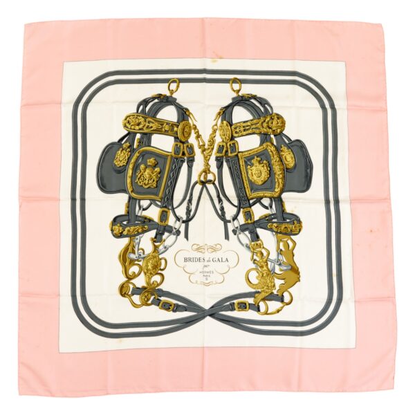 Hermes Silk Scarf Carre 90 "BRIDES de GALA" Pink Silk Scarf (B-C)