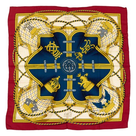 Hermes Silk Scarf Carre 90 "GRANDE TENUE" Red Silk Scarf